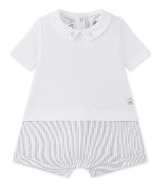 Tutina corta per bebé maschio doppio tessuto bianco ECUME/beige BEIGE
