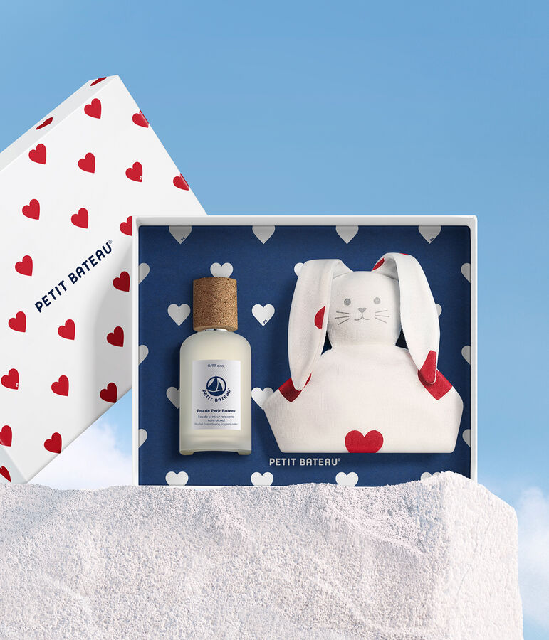Confezione regalo di profumo per bambini da 50 ml e peluche a forma di cuore bianco/bianco