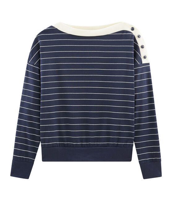 Felpa maniche lunghe donna blu SMOKING/beige COQUILLE