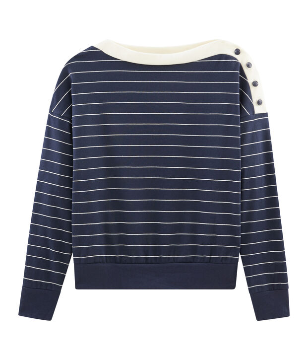 Felpa maniche lunghe donna blu/bianco