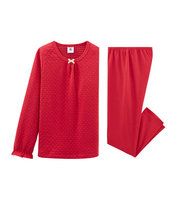 Pigiama bambina in tubique e costina rosso/giallo