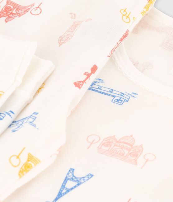 Pigiama snugfit fantasia Parigi bambino-bambina in cotone bianco MARSHMALLOW/bianco MULTICO
