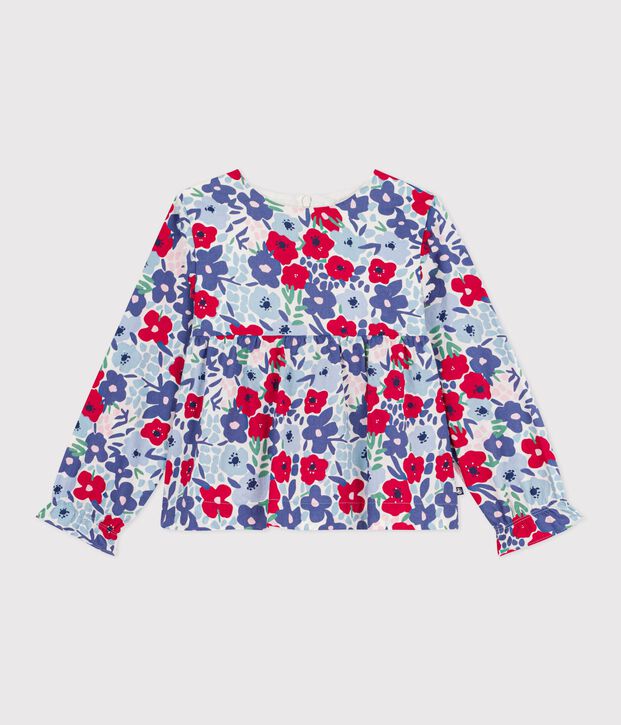 Blusa a maniche lunghe in cotone con stampa a fiori bambina bianco/multicolore