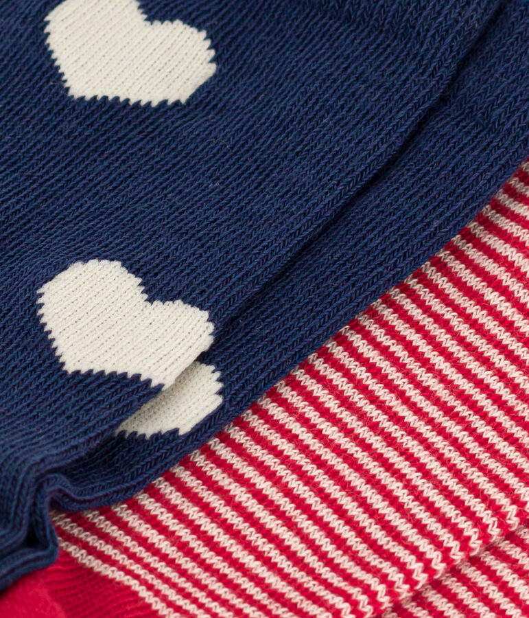 Set di 2 paia di calzini bambino in jersey di cotone a cuori multicolore