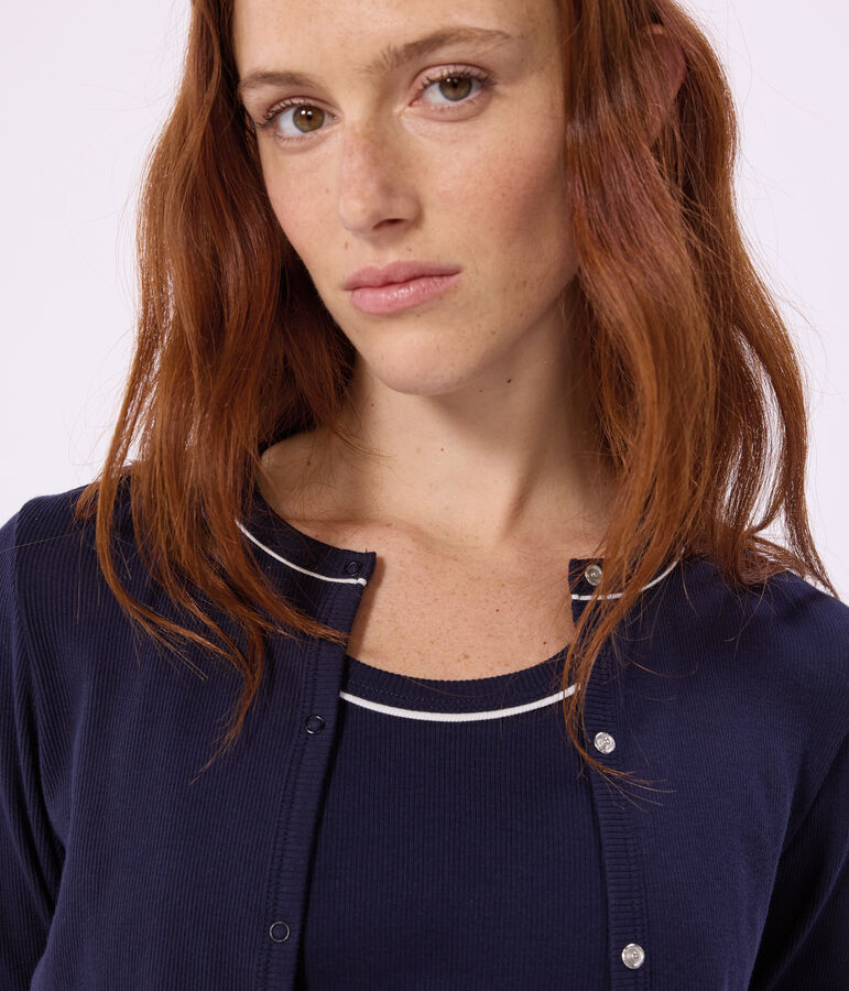 Cardigan in cotone tinta unita donna blu