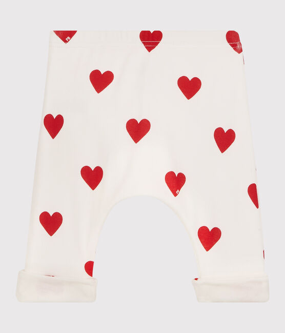 Pantaloni bebè a cuori rossi in cotone biologico bianco MARSHMALLOW/rosso TERKUIT