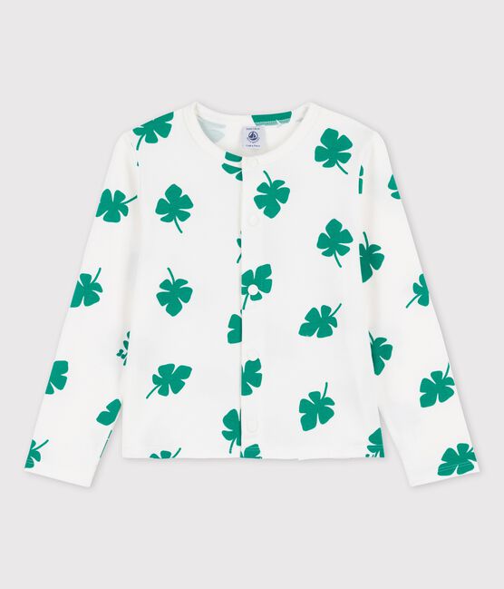 Cardigan fantasia bambina in molleton bianco MARSHMALLOW/verde GAZON