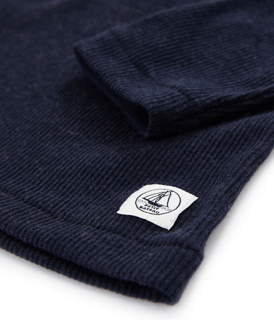 T-shirt a maniche lunghe in lana seta e cotone da bambino blu SMOKING