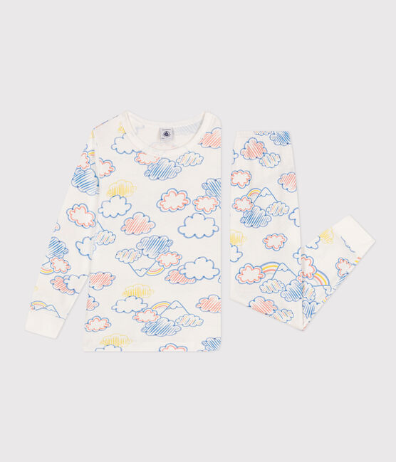 Pigiama stampa motivo nuvola e arcobaleno in cotone bambino bianco MARSHMALLOW/bianco MULTICO