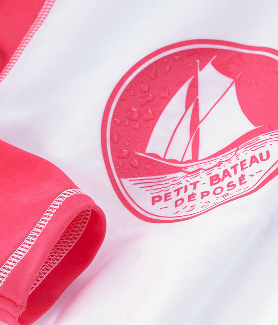 T-shirt protezione solare bimba e bimbo bianco MARSHMALLOW/rosa CUPCAKE