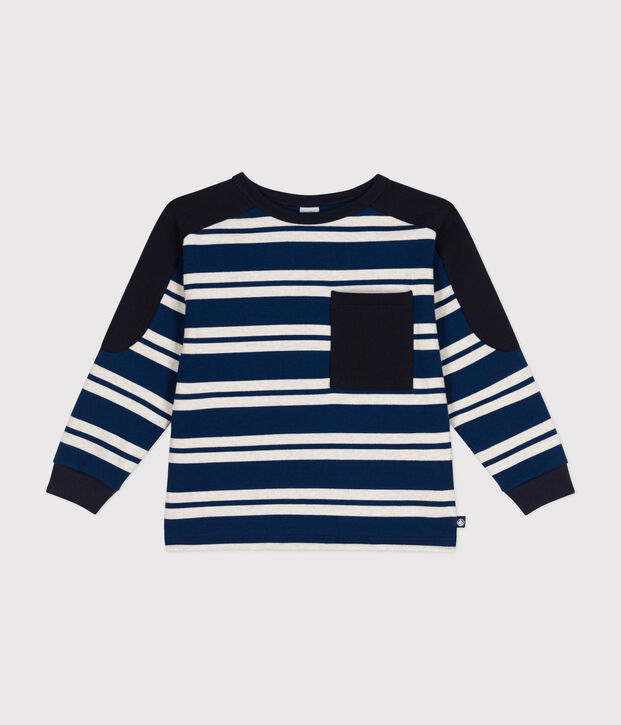 Felpa in cotone spesso bambino blu/beige