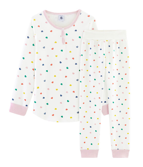 Pigiama bambina con vita alta in jersey double face bianco MARSHMALLOW/bianco MULTICO
