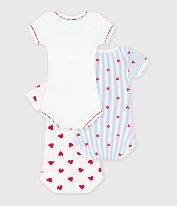 Set di body a maniche corte in cotone con stampa a cuori neonato multicolore