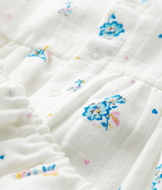 Abito a fiori a maniche lunghe con bloomer bimba in tessuto pannolino bianco MARSHMALLOW/bianco MULTICO