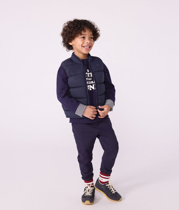 Piumino bambino senza maniche bicolore double face blu/giallo