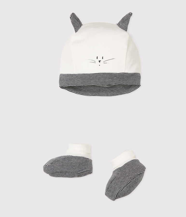 Confezione cuffietta nascita e babbucce beb&egrave; a costine variante 1