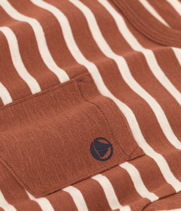 T-shirt bambino a maniche lunghe in cotone marrone/ecru