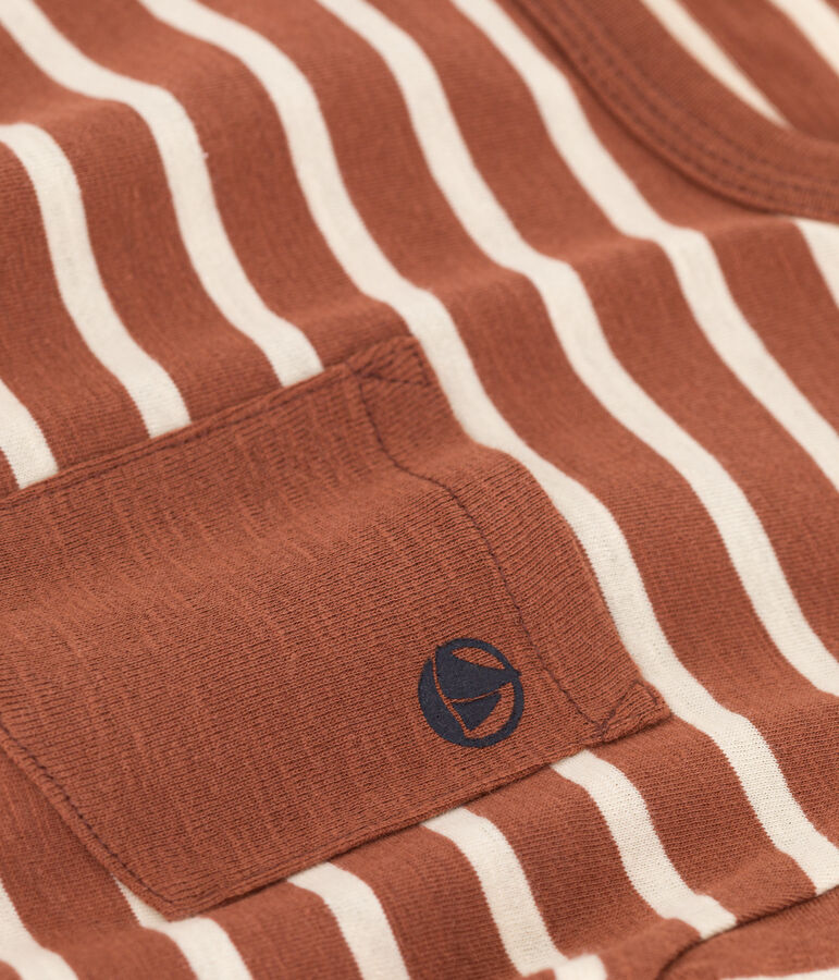 T-shirt bambino a maniche lunghe in cotone marrone/ecru