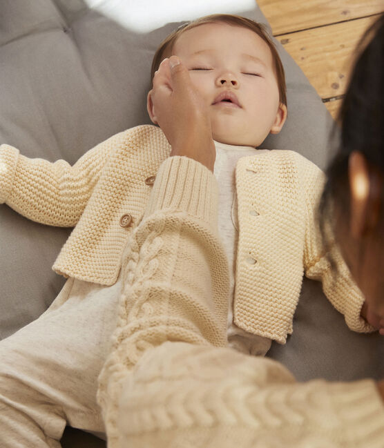 Cardigan bebè in tricot in cotone a punto legaccio ecru AVALANCHE