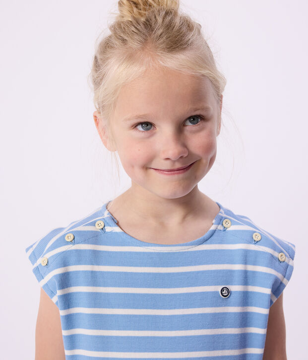 Abito senza maniche in cotone a righe bambina blu/bianco