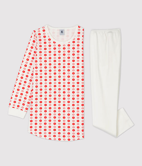 Camicia da notte bambina a fiori in cotone biologico bianco MARSHMALLOW/ SPICY