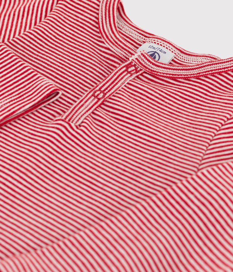 Body a manica lunga beb&egrave; a righe scollo serafino in cotone rosso/bianco