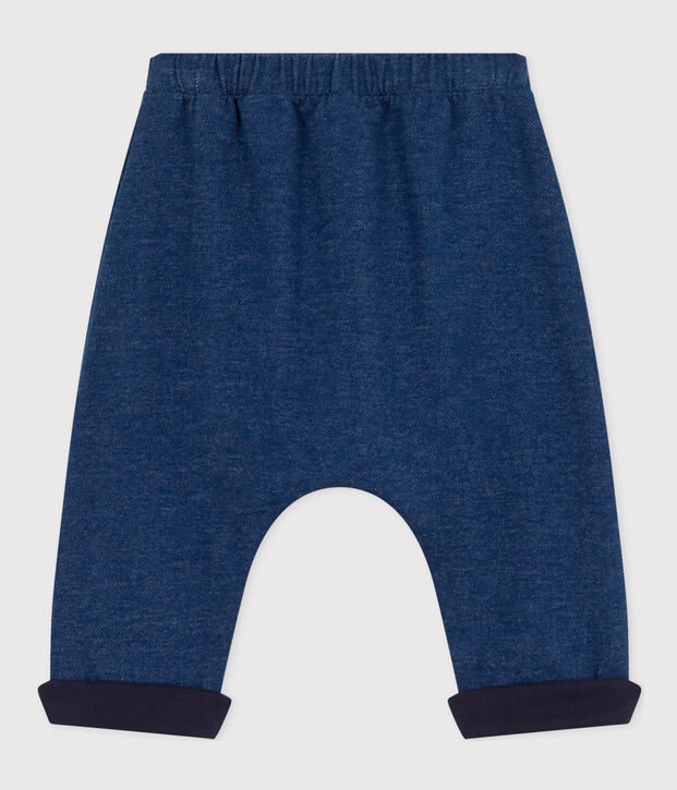 Pantaloni stile sarouel in tessuto felpato effetto denim per beb&egrave; blu/beige