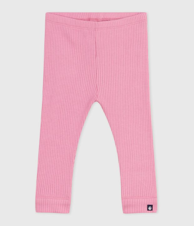 Leggings in cotone tinta unita neonato rosa