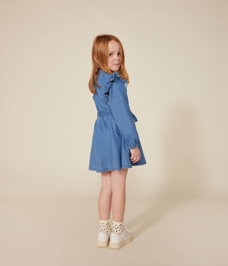 Abito a maniche lunghe in denim leggero bambina blu