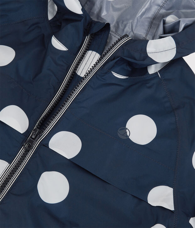 Giacca a vento lunghezza media in poliestere riciclato bambina blu/bianco