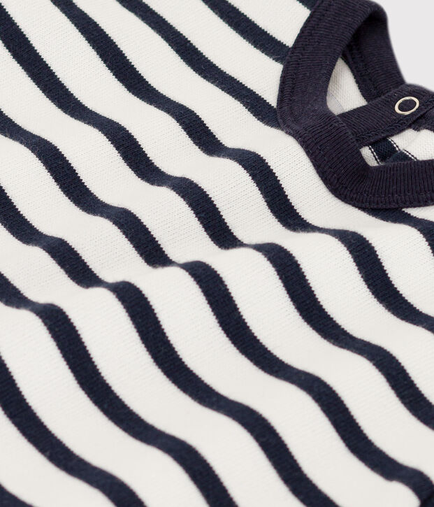 Tutina corta beb&egrave; in jersey spesso a righe alla marinara bianco/blu