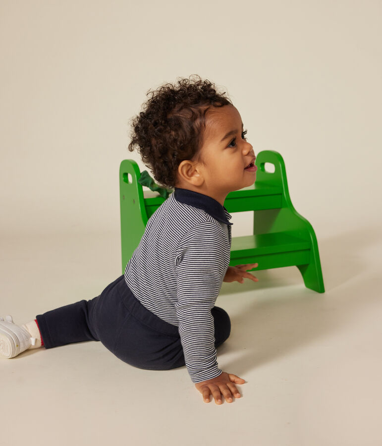 Body con colletto a polo in cotone a righe neonato blu/bianco