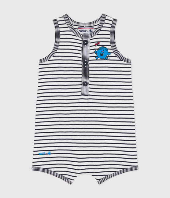 Tutina corta Monsieur Madame in cotone neonato bianco MARSHMALLOW/blu SMOKING