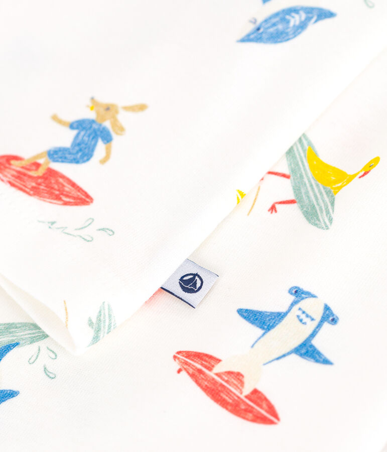 Pigiama a maniche lunghe in cotone con surfisti stampati bambino bianco/multicolore