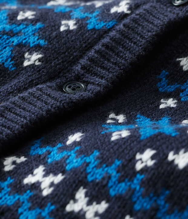 Cardigan beb&egrave; maschietto in lana e cotone blu/multicolore