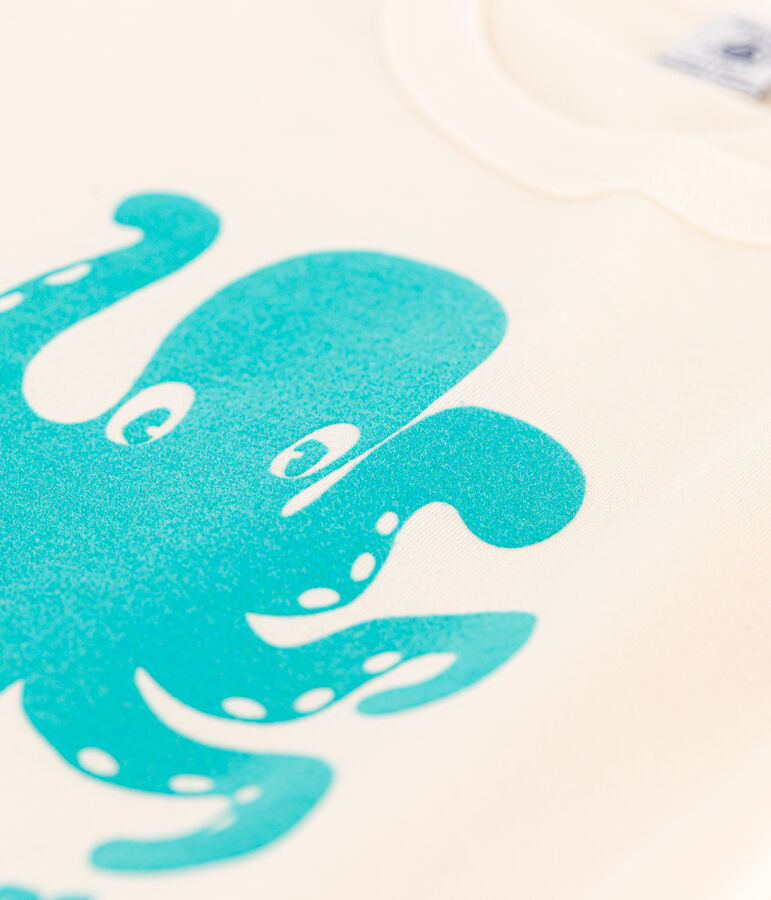 T-shirt bambino a maniche corte con floccaggio ecru