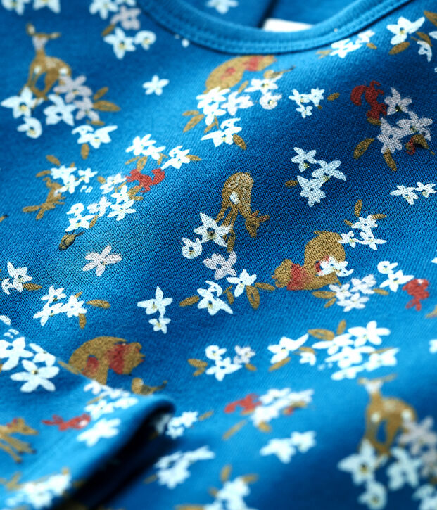 Abito bambina a maniche lunghe in molleton blu/multicolore