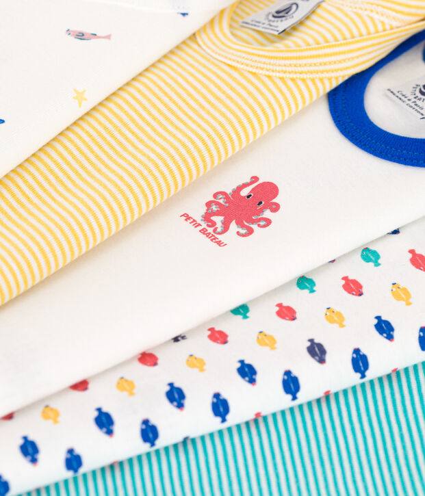 Confezione da 5 body a canottiera in cotone con animali marini multicolore
