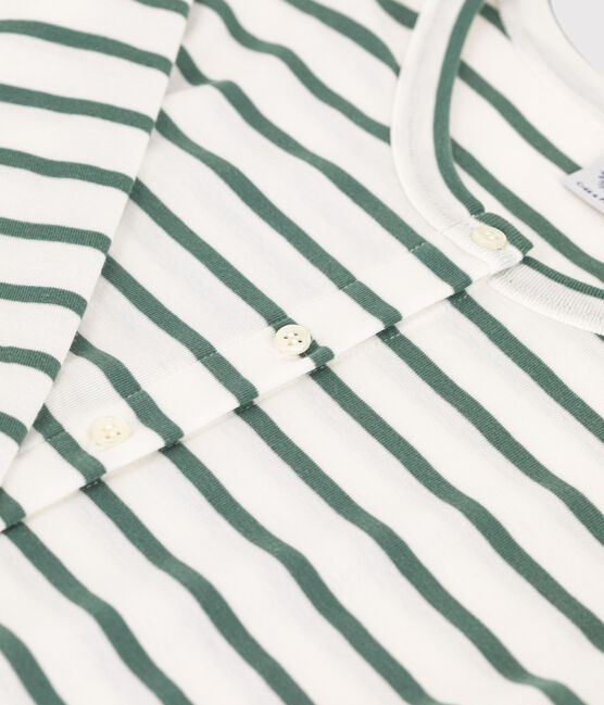 Cardigan iconico in cotone a righe Donna bianco MARSHMALLOW/verde VALLEE