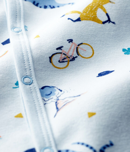 Tutina blu fantasia animali bebé maschio a costine blu FRAICHEUR/bianco MULTICO