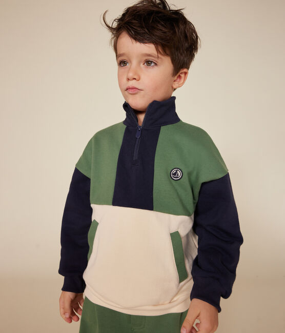 Maglia con mezza cerniera in tessuto felpato bambino bianco AVALANCHE/ MULTICO