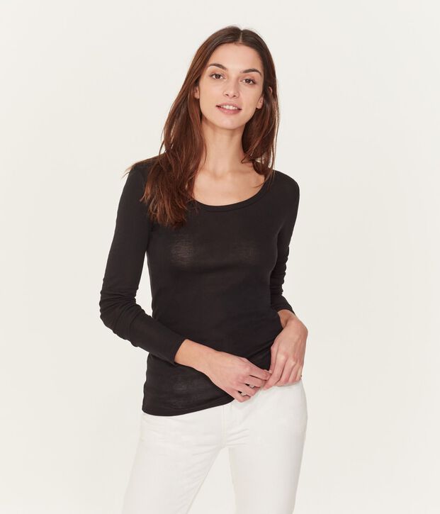 T-shirt a manica lunga con scollo rotondo donna nero