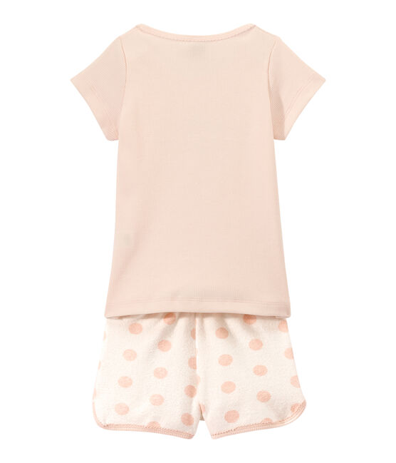 Pigiama corto bambina doppio tessuto con serigrafia bianco LAIT/rosa ROSE/ FLEUR