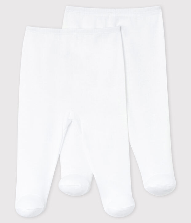 Confezione da 2 pantaloni bianchi beb&egrave; in cotone biologico bianco