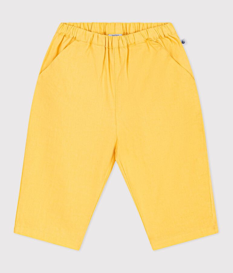 Pantaloni in cotone/lino tinta unita neonato giallo