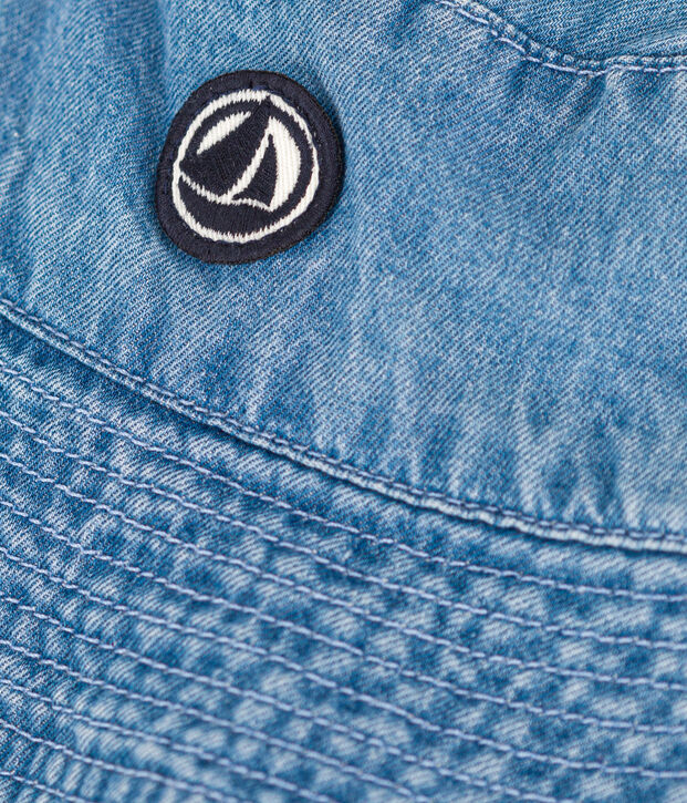 Cappellino alla pescatora in denim blu da annodare beb&egrave; blu