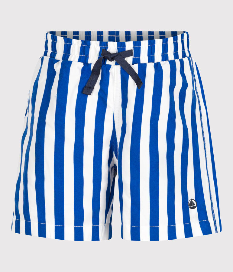 Shorts da mare stampato a righe bambino bianco MARSHMALLOW/blu SURF