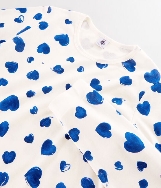 Pigiama cuori blu da bambina in molleton bianco MARSHMALLOW/blu BLEU
