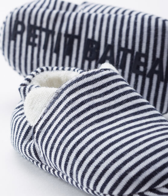 Scarpine bebé femmina a costine blu MEDIEVAL/bianco MARSHMALLOW