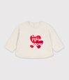T-shirt a maniche lunghe in cotone tinta unita con motivo decorativo neonato